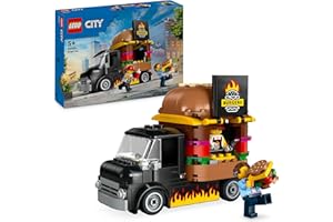LEGO City Furgone degli Hamburger Giocattolo, Veicolo da Costruire per Bambini e Bambine da 5 Anni in su, Camion Food Truck con Accessori per Cucinare e 2 Minifigure, Regalo Divertente 60404