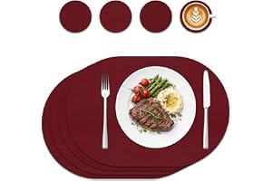 WAKOSAN Bordstabletter och underlägg av läder, tvättbara bordstabletter, bordsdekoration, bordsunderlägg, tvättbar rund, bordstabletter för kök matbord, set om 4 (oval