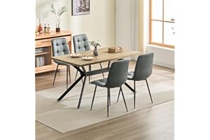 ANVOFONG Conjunto de Comedor, Mesa Rectangular de Madera Clara de 140 x 80 x 76 cm, 4 sillas de Comedor de Tela técnica Gris Oscuro, Adecuado para comedores, cocinas u oficinas.