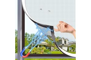 BITOYO Adjustable DIY Magnetic Fly Screen Window Max 120x130cm, Fiberglass Insect Screen Mesh for Mosquito Net & Bug Screen Window, Full Frame Magnetic Strip Easy Installation, White Frame Grey Net