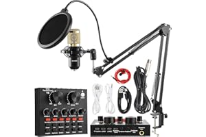 RUBEHOOW Microfono a CondensatoreBM-800 con scheda audio dal vivo,con Braccio Forbici & Supporto Anti-vibrazione,Filtro Pop per Registrazione, Podcasting, Voice Over, Streaming, Home Studio, YouTube (Oro)