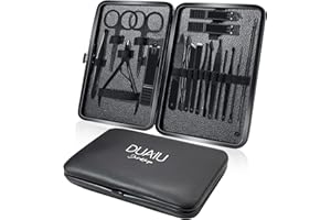 DUAIU Professional Manicure Set, 18 Pcs Stainless Steel Nail Clippers Kit With Leather Case-Ideal Travel Grooming Gift For Men/Women