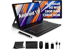 FASTWD 2024 Newest Tablet 10 Pollici,Tablet Android 13 con 5G WiFi 19GB RAM+128GB ROM,1920x1200 incell,8000mAh,volto ID,Tablet 2 in1 con Tastiera,Nero