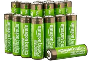 ‎AMAZON BASICS Amazon Basics Baterie AA o dużej pojemności, do ponownego ładowania, 2400 mAh, NiMh, wstępnie naładowane, 16 sztuk