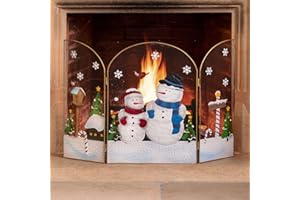 Christow Christmas Fireguard Fireplace Screen, Arched Metal Mesh Fire Screen H49cm (Snowman)