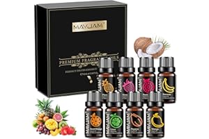 MAYJAM Fruity Fragrance Essential Oils Set 8 x 10ML, Fruits Scented Oils for Diffuser - Sweet Orange/Strawberry/Mango/Pineapple/Papaya/Lime/Banana/Passion Fruit