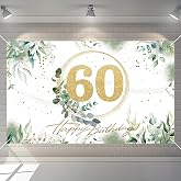 BORISCA 60th Birthday Decorations - Green, White and Gold Spanish Banner - 60th Year Happy Birthday Backdrop Banner for Party