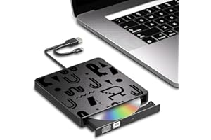 Anomat External CD DVD Drive for Laptop, USB 3.0 & Type-C Portable CD/DVD +/-RW ROM Burner Rewriter, Slim Optical CD DVD Player Disc Reader for Pc - Black
