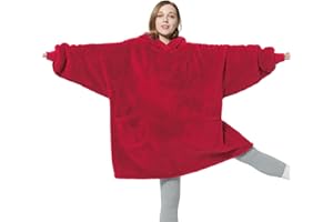 Bedsure Oversized Wearable Blanket Hoodie Women - Fluffy Fleece Hoodie Blanket for Adults Men, Warm Hooded Blanket as Gifts for Her, Red, 95 x 85 cm