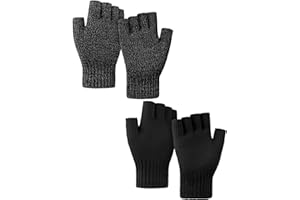 VZV 2 Pairs Women & Men Warm Winter Knitted Fingerless Gloves