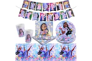 RUENIE 42 Pcs Decorazioni Encanto Compleanno, Stoviglie Compleanno Encanto, Carta Piatti e Bicchieri Per Feste, Tovaglioli, Isabella Encanto Tovaglia, Kit Compleanno Stoviglie Princess Bambina