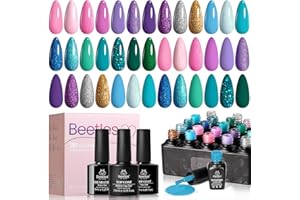 ‎BEETLES GEL POLISH Beetles Gel-Nagellack-Set, 20 Farben Blau Grün Rosa Lila schimmernder Glitzer Sommer-Gel-Nagellack-Set mit Basisgel Decklack Nailart Soak-off-UV-Nagelgel Geschenk für Mädchen