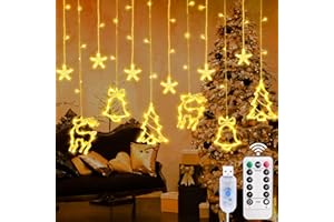 TTCOTOKE Tenda Luminosa Natale, 3.3M Luci Natale Stelle Tenda Catena Luminosa 138 LED Luci di Natale con Stelle Reindeer Abete Campana, 8 Modalità Luminosa Natalizia per Natale Albero Nozze Giardino Decora