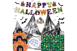 CUTLOT Halloween Deko Set, Horror HAPPY HALLOWEEN Dekoration Girlande, Luftballons, Tortendeko, Spinnennetz, Aufkleber, Fledermaus, Kürbisse, für Innen Gruselige Pary
