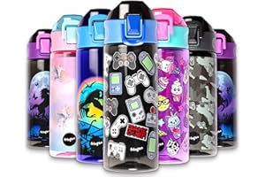 fringoo - Giocatore - Borraccia per bambini con cannuccia - Borracce senza BPA - Borraccia in paglia nera - Borraccia riutilizzabile - 600 ml / 20 Oz