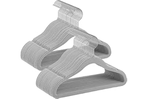 ‎SONGMICS Songmics Wieszaki na ubrania dziecięce, na ubrania dla niemowląt, aksamitne, z obracanymi o 360° hakami w kolorze srebrnym, zajmujące mało miejsca, antypoślizgowe, 50 sztuk, szare (CRF027G05)