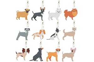 GUKASXI Guaksxi 12 Pcs 5D DIY Diamond Crystal Painting Keychain Kit Cute Dog Full Drill Diamond Art Craft Painting Keyring Doube Sided Diamond Stickers Pendant Painting Set for Key, Art Craft, Purse, Bag