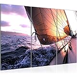 Runa Art Wasser Boot Bild Wandbilder Wohnzimmer XXL Violett Lila Landschaft 120 x 80 cm 3 Teilig Wanddeko 600931a