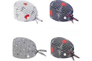 LIAOPUFUS 4 PCS Set Chapeaux de Travail Elastic Réglable Imprimé Coton Bonnet Chapeaux Turban Unisex Cotton avec Bandeau Absorbant