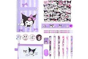 AINVLIYA Kuro-m Ensemble papeterie Kawaii stylos, autocollants, trousse, badge pour la rentrée scolaire, enfants, étudiants, fournitures bureau (violet)