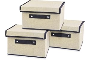 Uootach 3 Pezzi Scatole Portaoggetti, Scatola di immagazzinaggio 25cm*19cm*16cm, contenitore pieghevole con coperchio, cestino portaoggetti, per riporre vestiti, libri, giocattoli, calzini(Bianco)