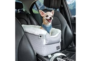 PETSFIT Fotelik samochodowy dla psa na konsolę – bezpieczne haczyki bezpieczeństwa, ulepszona uwięź i poduszka do 6 kg do zdejmowania i mycia