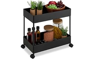 Relaxdays Rollwagen, 2 Etagen, Servierwagen, Küchenwagen, Bad & Büro, Rollregal, HxBxT: 38 x 39,5 x 21,5 cm, schwarz