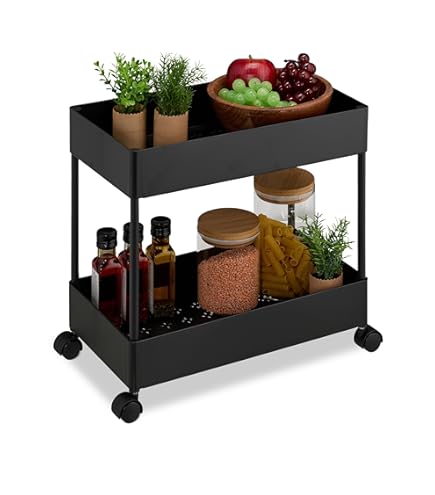 Relaxdays Chariot De Cuisine, 3 Niveaux, Desserte, HLP : 65 X 39,5 X 21 5 Cm Salle De Bain Bureau Noir 93855210