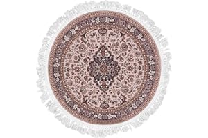 Mazovia Circulaire Alfombra Tradicional - Lavable, Antideslizante - Diseño Oriental de Salón Pelo Corto - Alfombra de Matrimonio, Dormitorio - Marron Beige 160 x 160 cm