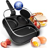endusor Pan 3 Compartments Egg Pancakes 21 cm with Lid | Induction Gas Ceramic Electric Non-Stick Egg Bacon Vegetables