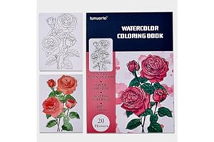 TUMUARTA Kolorowanka akwarelowa, 20 unikalnych wzorów kwiatowych, 12,7 x 17,8 cm, 100% bawełna, 300 GSM, 20 arkuszy, tłoczenie na zimno, bezkwasowy papier akwarelowy, wiązany klejem (kwiaty)