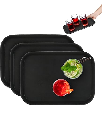 Paluplus 6 Vassoi Rettangolari Da Portata Antiscivolo Di Colore NERO, Misura 40x30x2 Cm, Vassoio Impilabile E Infrangibile Con Rivestimento Gommato, Per Bar, Ristoranti, Fai Da Te -6848F - 12