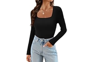 Aokosor Womens Long Sleeve Tops Ladies Square Neck Slim Fit T Shirts