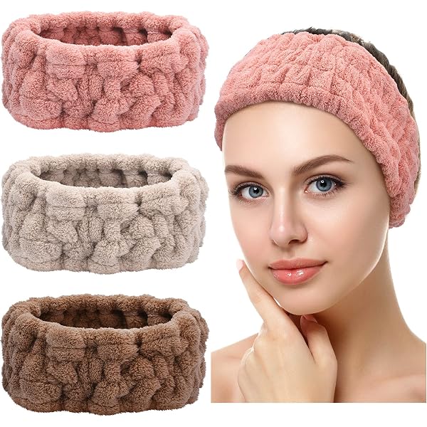 3-teiliges Spa-Stirnband Set – Wasserdichtes Armband & Weiches Plüsch-Stirnband Für Make-up, Gesichtswaschen & Baden