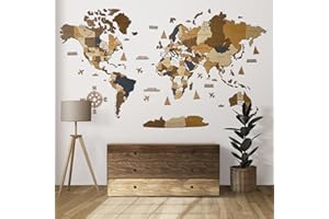 WoodLeo Mappamondo in legno (in italiano) - Decorazione murale in 3D - Dimensioni della mappa (M, L, XL) Idea regalo per ogni occasione - Arte da parete per la casa