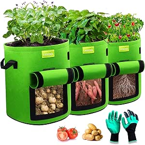 LESDOI Kartoffel Pflanzsack, 7 Gallonen Kartoffeln Pflanzen Tasche Tomaten Pflanztopf,Kartoffelsack Pflanzbeutel Grow Bag Pflanzs&auml;cke f&uuml;r Kartoffeln, Blumen, Pflanzen, Gem&uuml;s (Gr&uuml;n)