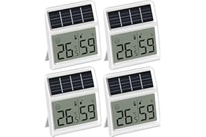 BALDR Solar Thermometre Hygrometre Interieur, Mini Thermomètre Hygromètre d'intérieur Alimenté par la lumière- Fonctionne uniquement sous éclairement lumineux, Blanc - Sachet de quatre
