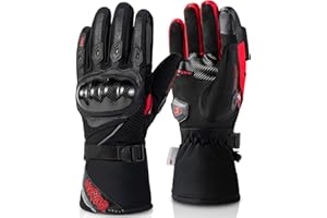 ‎BORLENI BORLENI Winter Motorradhandschuhe Herren, Motorrad Handschuhe Herr Warm Winterhandschuhe Wasserdicht Winddichte mit Touchscreen Knöchelschutz Schwarz Blau Rot M-XXL