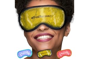 FEEL RECOVERY Masque Gel Yeux Chaud & Froid Réutilisable (21x11 cm) - Masque Froid Yeux Anti-Cernes - Poche de Glace Yeux avec Perles Gel pour Migraine, Mal de Tête, Yeux Secs et Rouges (Noir)