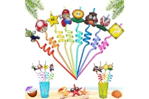 MAIBAOTEMBT Pajitas Rizadas de Plástico, 8 Piezas Pajitas de Dibujos Animados, Multicolor Pajitas para Niños, Pajitas Espiral, para Fiesta de Cumpleaños Decoraciones, Beber Decoraciones (M4)