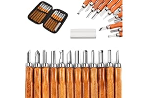 GETSUNA Wood Carving Tools, 12 Pcs Wood Whittling Kit for Beginners, Professional Wood Carving Chisels Set with Grindstone, Carbon Steel Whittling for Wood, Fruit, Vegetable, Sculpture & Wax DIY Craft