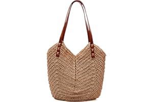 MAMUNU Stroh Handtasche Damen Große, Strohtasche Umhängetasche Reißverschluss, Sommer Strandtasche Damen, Handgewebt Schultertaschen Reisen Urlaub Strand