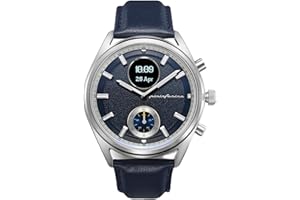 Pininfarina Sintesi Hybrid Reloj Inteligente - Reloj analógico con Correa de Piel auténtica, Pantalla Digital, brújula, GPS, Fitness, frecuencia cardíaca, Pasos, calorías y sueño - Azure Horizon
