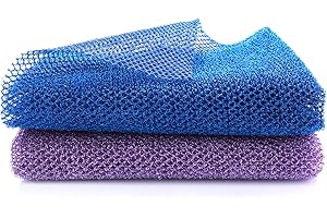 WLLHYF 2 Stück Afrikanisches Peelingnetz Nylon Rückenschrubber Dusche Waschlappen Körperreinigung Spa Massage Badetuch Tiefenreinigung Afrikanischer Netzschwamm für Damen Herren (Blau Lila)