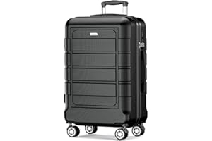 SHOWKOO Koffer Groß Hartschale Leicht Reisekoffer PC+ABS Erweiterbar Haltbar Trolley Handgepäck Große Kapazität mit 4 Rollen und TSA Schloss, XL -Schwarz