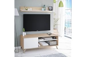 Dmora Mobile Porta TV con Anta, 2 vani e mensola, Credenza, Madia di Design, Buffet Moderno da Soggiorno, cm 135x40h50, Colore Rovere