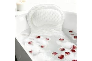 Joeyset Bath Pillows for Tub Luxury, Bath Pillow for Head and Neck, Fit Bathtub Hot Tub Relaxing Gifts for Women, Comfort 4D Air Mesh Fabric & 6 Non-Slip Suction Cups (White)