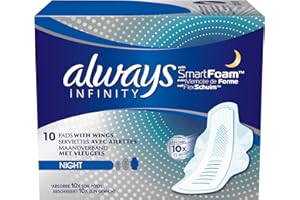 Always Infinity Night (Size 3) Sanitary Pads with Wings, 10 per Pack (Pack of 2)