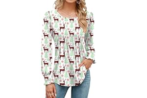 Rapbin Women's Long Sleeve Tops Fall Puff Tunic Tops Pleated Crew Neck T-Shirts Casual Loose Blouses with Smocked Cuffs