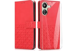 MOONESS Funda Xiaomi Redmi 13C 6,74" con Protector Pantalla Cristal Templado,Funda Libro Magnético Carcasa para Xiaomi Redmi 13C - Rojo